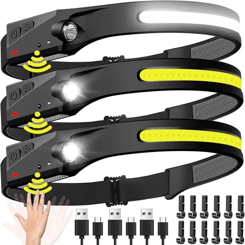 Vista 9 de Headlamp Rechargeable, 230° Wide Beam Head Lamp LED with Motion Sensor for Adults - Camping Accessories Gear, Waterproof Head Light Flashlight for