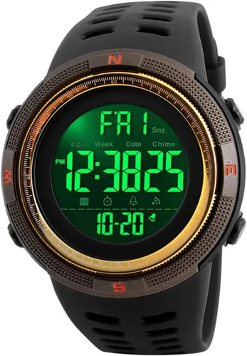 Vista 5 de Relojes digitales para hombre multifunción con alarma, cronómetro, LED, relojes deportivos al aire libre, reloj militar impermeable Verde militar