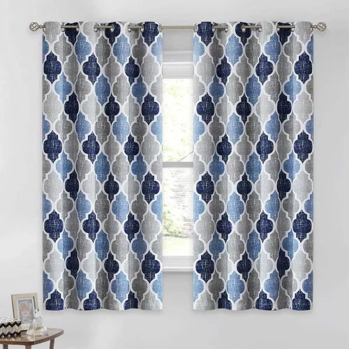 Vista 12 de Beauoop Cortinas 100% Opacas de 45 Pulgadas de Largo, 2 Paneles para Dormitorio, Sala de Estar, Gris Aqua Marroquí Geométrico, Oscurecimiento