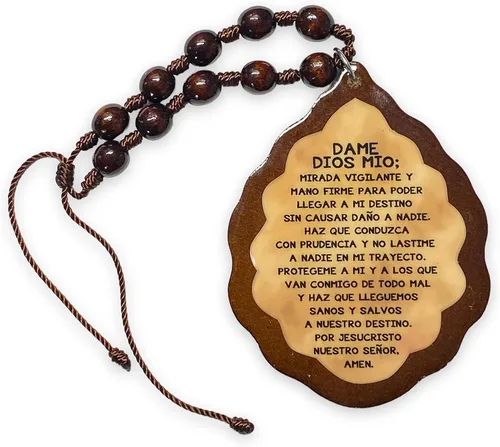 Vista 2 de Medallón de madera marrón de Nuestra Señora de Juquila Colgante Inicio Bendición Coche Medalla de Protección Automática Medalla de cuna Medalla