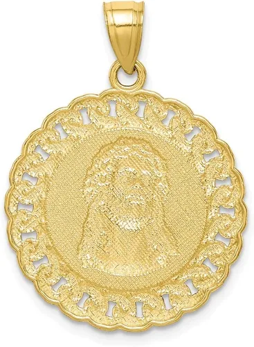 Vista 3 de Colgante de oro amarillo macizo de 10 quilates con dos tonos de corte de diamante con cara de Jesús, Metal