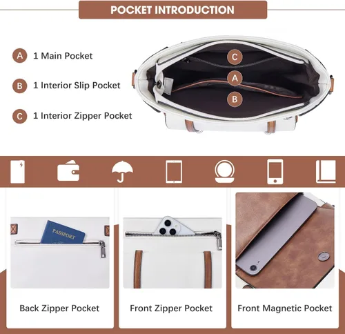 Vista 3 de Bolsos cruzados Roulens para mujer, bolsos cruzados con múltiples bolsillos de cuero vegano para mujer, bolsos de hombro, bolsos de viaje con correa