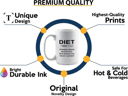 Vista 3 de Taza de café dietista de 15 onzas, color blanco - Always Starts Tomorrow - Dietético Dietista Psicólogo Nutricionista Nutricionista Registrado