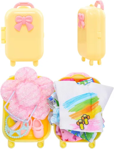 Vista 4 de Miunana Vestido de muñeca de 5.3 pulgadas, 36 piezas, ropa y maleta y sombreros para muñecas de 4 a 6 pulgadas, camiseta y pantalones, trajes