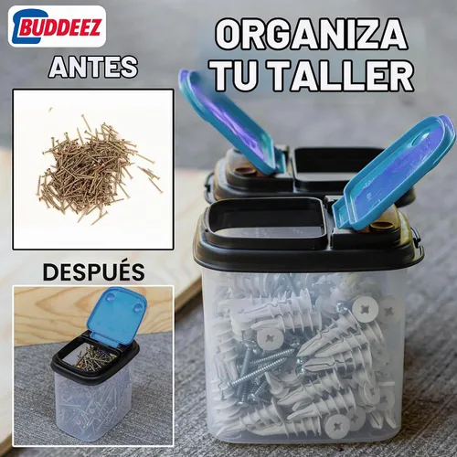 Vista 5 de Buddeez Contenedores de almacenamiento multiusos, cubos pequeños de almacenamiento de brocas y pernos, organizadores de hardware, recipientes Azul