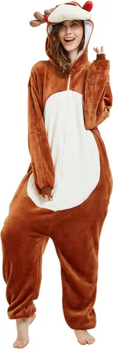 Vista 2 de Disfraz de ciervo para mujer, mono de reno para adultos, pijama de una pieza