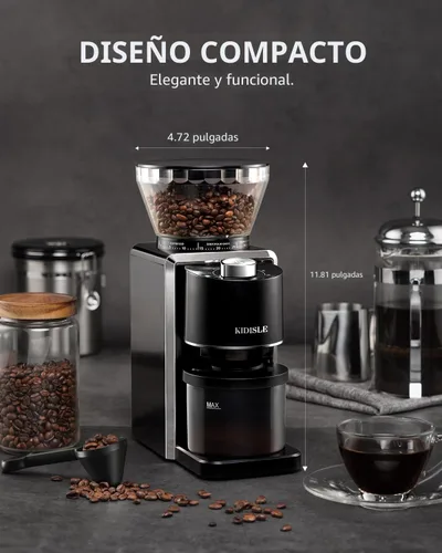 Vista 8 de KIDISLE Molinillo de Café de Fresas Cónicas, Molinillo Eléctrico de Granos de Café para Molienda Precisa, 35 Ajustes, Selector de 2 a 12 Tazas