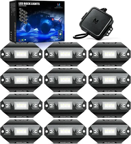 Vista 9 de MICTUNING C1 4 Pods RGBW LED Rock Lights – Kit de luces de neón subterráneas multicolor con controlador Bluetooth, modo de música
