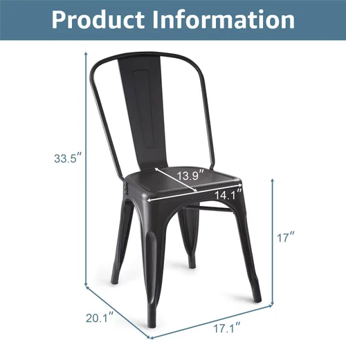 Vista 2 de V&LX Sillas de metal de 33 pulgadas, sillas de comedor de cocina estilo envejecido, sillas laterales apilables con respaldo, juego de 4, color negro
