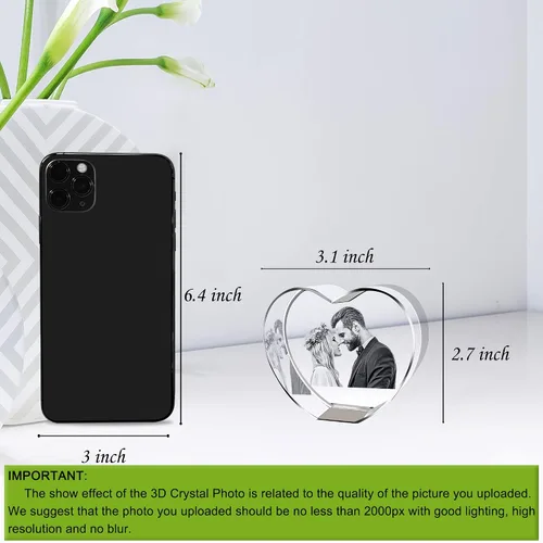 Vista 5 de Bivei Foto de cristal 3D con tus propias fotos para él, imagen grabada con láser 3D personalizada en cristal para parejas, decoración conmemorativa