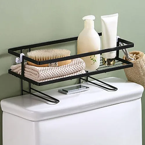 Vista 3 de Estante de baño organizador de baño de hierro grueso con diseño de montaje en pared, estante de baño impermeable sobre el inodoro, organizador