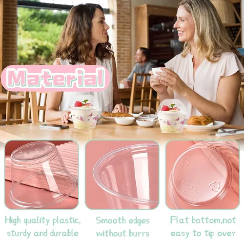 Vista 3 de Panxxsen 100 vasos de plástico transparente de 8 onzas con tapas de cúpula sin agujero, tazas de parfait desechables con tapas de cúpula, taza