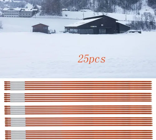 Vista 3 de WFLNHB Juego de 25 marcadores de nieve naranja para entrada de vehículos de 5/16 pulgadas de diámetro x 48 pulgadas, estacas de arado de fibra
