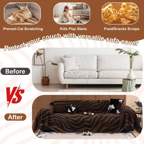 Vista 6 de ROOMLIFE Funda de sofá con estampado de leopardo para sofá de 3 plazas, lavable, protector de muebles para perros, funda de sofá suave