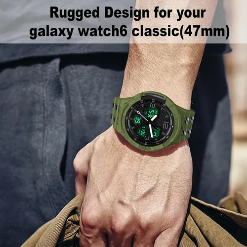 Vista 6 de Correa compatible con Samsung Galaxy Watch 6 Classic de 1.850 in, funda resistente de una pieza con correa (2023)