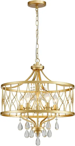 Vista 18 de Lámpara de techo de cristal, moderna lámpara de araña pequeña, lámpara de techo semiempotrada dorada de granja, accesorios de iluminación de pasillo