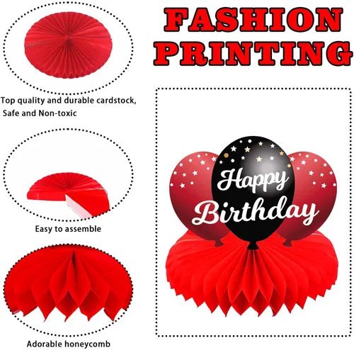 Vista 5 de Centros de mesa con diseño de panal rojo y negro de feliz 35 años, decoración temática de globos, decoración de mesa para niñas y mujeres, princesa