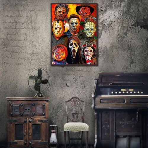 Vista 3 de Bysincy Kits de pintura de diamantes 5D para adultos, arte de diamantes de Halloween, pintura de diamantes de terror bricolaje, taladro redondo