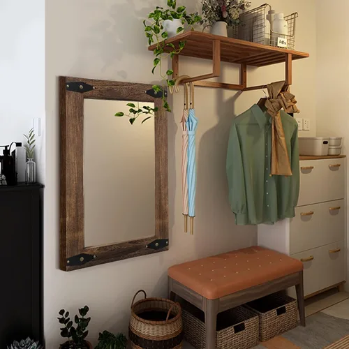 Vista 5 de blue page Espejo para pared, espejo de madera rústica con marco de madera, espejo rectangular decorativo para montar en la pared para baño