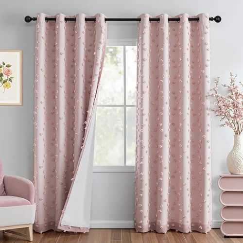 Vista 31 de MYSKY HOME - Cortinas opacas rosadas para dormitorio de niñas de 54 pulgadas de largo, cortinas cortas para tratamiento de ventanas, 100% cortinas
