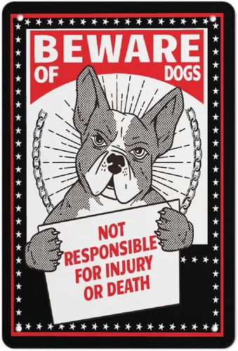 Vista 9 de BOBA BLANKET Letrero de metal con texto en inglés «Beware Of Dog» para decoración de pared, divertido cartel de arte para bar de café, 12 x 8