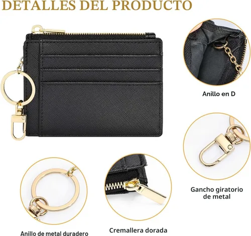 Vista 3 de Sodsay Estuche para tarjetas, cartera delgada con bolsillo frontal, para mujer, sujetatarjetas con llavero Slim, Front Pocket, Credit Card Holder