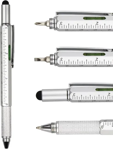 Vista 10 de DUNBONG Bolígrafo de metal multiherramienta 6 en 1, con destornillador, tinta negra, lápiz capacitivo, nivel y regla, 1 unidad (negro)