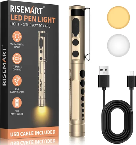 Vista 12 de RISEMART Luz de bolígrafo para enfermera, luz LED médica recargable, blanco cálido/frío y atenuación continua, luz médica portátil para enfermera