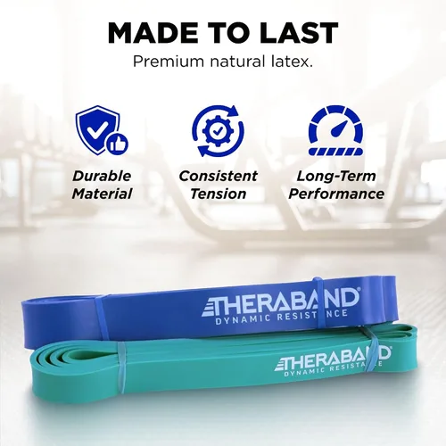 Vista 6 de THERABAND Bandas de alta resistencia, juego de 2 súper bandas elásticas para mejorar la flexibilidad, rehabilitación de lesiones y entrenamientos