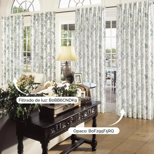 Vista 9 de Kayne Studio Paneles de cortina 100% opaca azul gris con estampado de hojas botánicas, cortinas florales de estilo granja para sala de estar y Azul