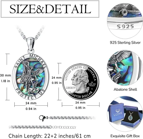 Vista 3 de Collar de plata de ley S925 con amuleto de San Patrón, Medalla de protección para hombres y mujeres