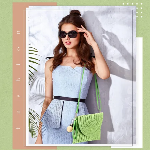 Vista 5 de Frienda Bolso de hombro de paja de mano para mujer, bolso cruzado de paja de playa, bolso hecho a mano, bolsa de ratán tejida para mujer