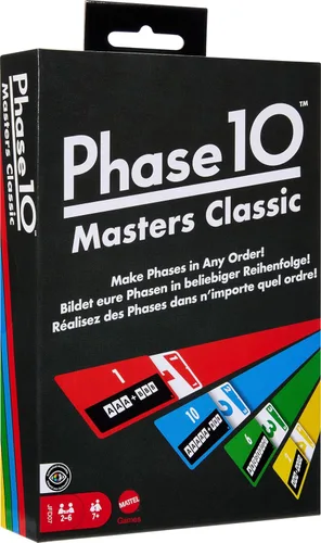 Vista 8 de Mattel Games Juego de cartas Phase 10 con baraja accesible para daltónicos en lata de almacenamiento y viaje para niños, adultos y familias