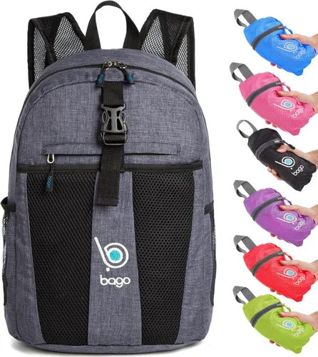 Vista 9 de Bago Mochila liviana Mochila plegable impermeable para viajes y deportes. Mochila plegable y que se puede guardar en una funda para adultos, hombres
