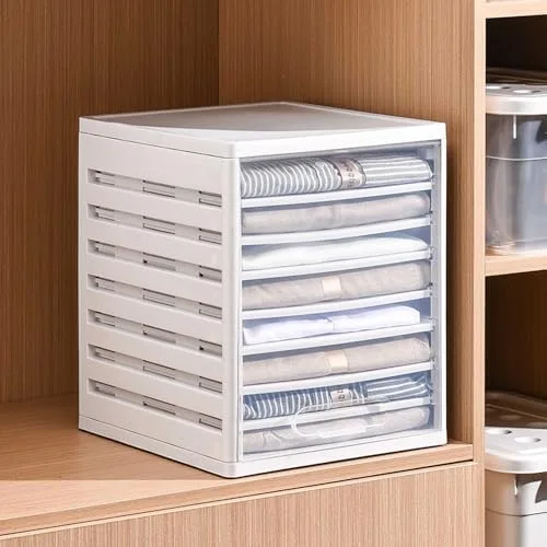 Vista 7 de Stackable Closet Organizer for Folded Clothes - 6 Partition Plastic Storage Bins with Lids, Drawer Organizer, Grey - Ideal for Efficient Closet