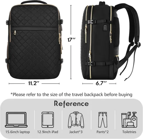 Vista 6 de MOMUVO Mochila de viaje para mujer, mochila de mano aprobada por aerolíneas, mochila para laptop de 15.6 pulgadas con puerto de carga USB, mochila
