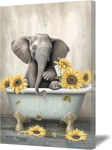 Vista 9 de QIXIANG Lienzo decorativo de oso para decoración de baño, diseño de oso divertido en la bañera, impresiones de imágenes de tema moderno de animales