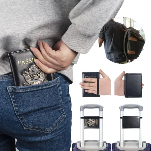 Vista 6 de Funda para pasaporte de alta calidad para viajes, con bloqueo RFID, delgada, duradera y apta para viajes, cartera para pasaporte mantiene tus