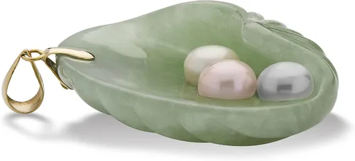Vista 2 de PalmBeach - Colgante de oro amarillo de 14 quilates con forma de concha cultivada de jade verde y perla cultivada (1.457 in), Perla, Jade