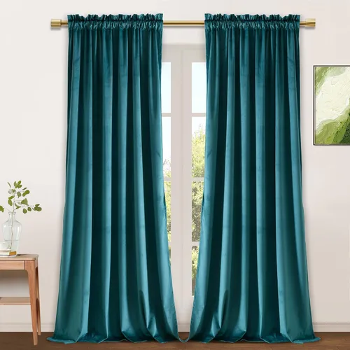 Vista 95 de JIUZHEN Cortinas de terciopelo beige de 63 pulgadas de ancho x 63 pulgadas de largo, cortinas de terciopelo retro suaves con bolsillo para barra