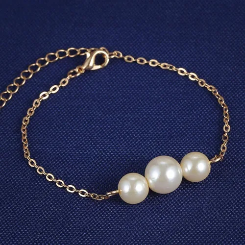 Vista 6 de Pulseras brazalete, moda mujer brillante imitación perla encanto pulsera cadena ajustable brazalete joyería - oro, Bambú