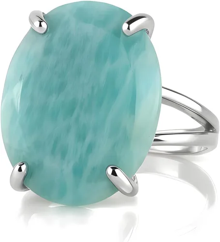 Vista 4 de Elegantes anillos simples para mujer, increíble anillo ovalado de amazonita, anillo de gema de 0.64 x 0.78 pulgadas, fiesta, compromiso, boda