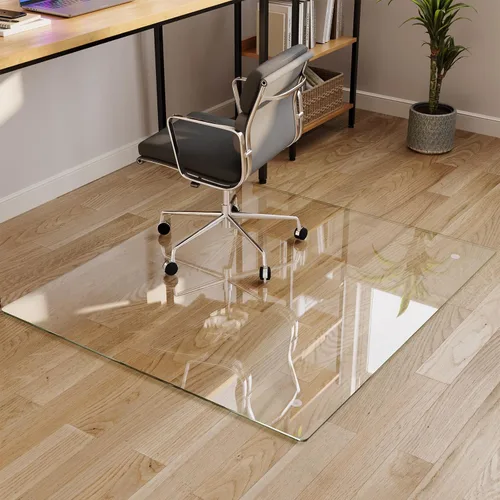 Vista 18 de Koonmi Tapete para silla de vidrio templado para suelos de madera dura y alfombras, 30" x 48" gris, protector de piso de oficina de servicio pesado