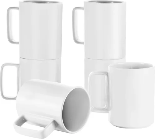 Vista 7 de E-liu Tazas de té de porcelana grandes, 6 blancas y 6 negras