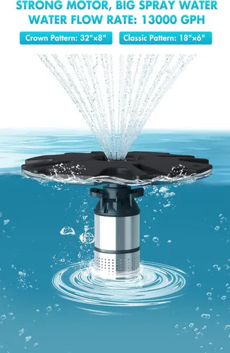 Vista 3 de HQUA-FS01 110V, 1/2HP, OD(φ) 32" Fuente Flotante de Estanque Grande con Bomba de Fuente de 13000 GPH, Cable de Alimentación de 100', Dos Patrones