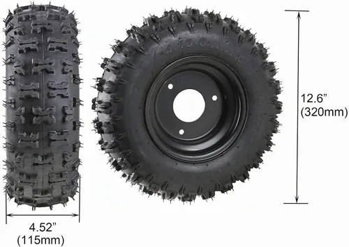Vista 5 de Paquete de 2 neumáticos 4.10-6 Go Kart ATV sin cámara con llanta Llantas traseras para scooter, quad, 4 ruedas