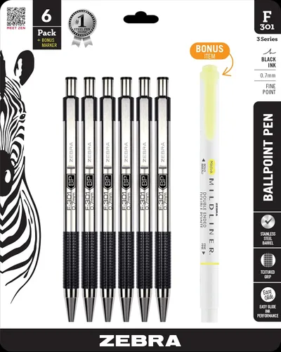 Vista 13 de Zebra Pen F-301 Bolígrafo retráctil de acero inoxidable de 0.7 mm, 4 unidades, tinta de fácil deslizamiento, clip de metal, recargable con F-Refill