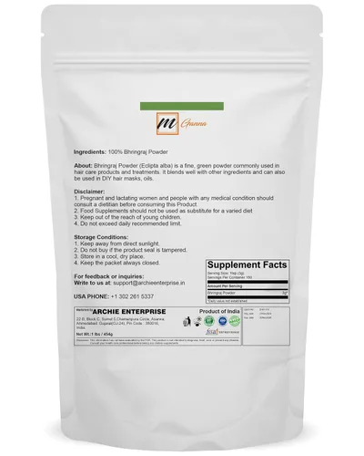 Vista 2 de (1 libra) 100% natural Bhringraj Powder 16.01 oz Eclipta Alba puro para la salud del cabello y la piel