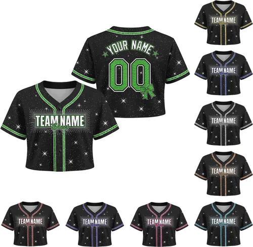 Vista 24 de Camiseta de béisbol de uniforme de animadora personalizada, camiseta de animadora para niñas, mujeres, jóvenes, niños, camiseta con purpurina