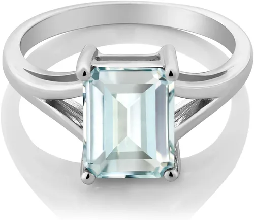 Vista 32 de Gem Stone King Anillo de compromiso solitario con diseño clásico de vástago dividido para mujer, plata de ley 925, piedra natal de piedra preciosa